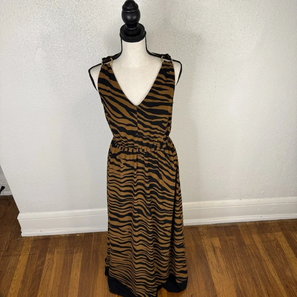 Michael Kors Women's Tiger Strip Summer Dress Size Xs Black Brown‎